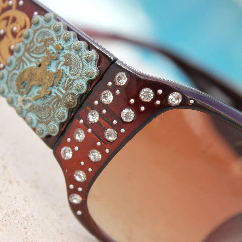 Montana West Sunglasses in Coffee w/Bucking Bronco Concho Accents - Picture 10 of 12